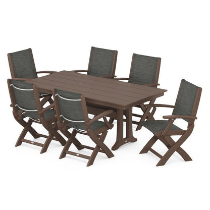 Coastal Folding Chair 7-Piece Dining Set with Trestle Legs