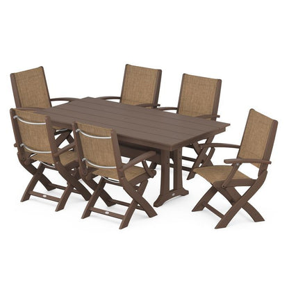 Coastal Folding Chair 7-Piece Dining Set with Trestle Legs