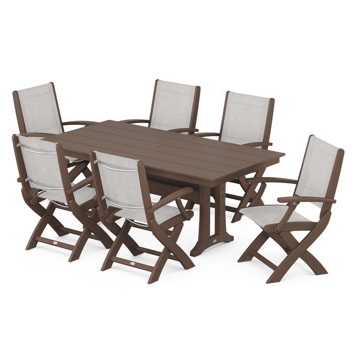 Coastal Folding Chair 7-Piece Dining Set with Trestle Legs