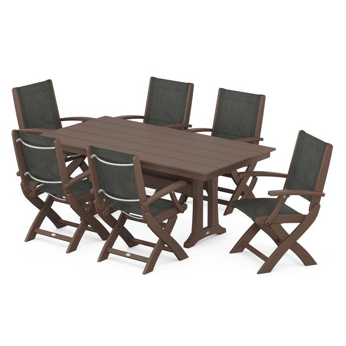Coastal Folding Chair 7-Piece Dining Set with Trestle Legs