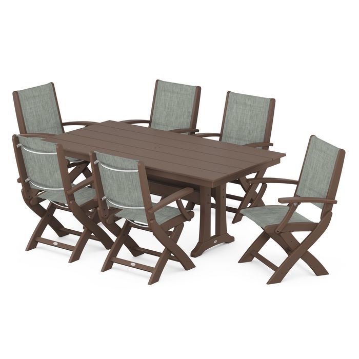 Coastal Folding Chair 7-Piece Dining Set with Trestle Legs