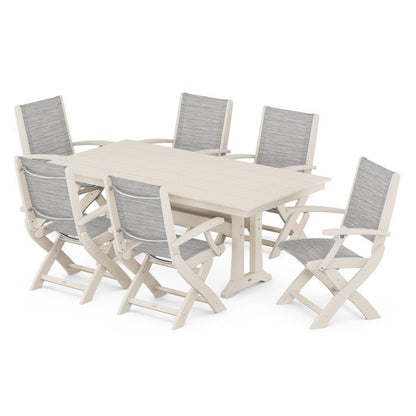 Coastal Folding Chair 7-Piece Dining Set with Trestle Legs