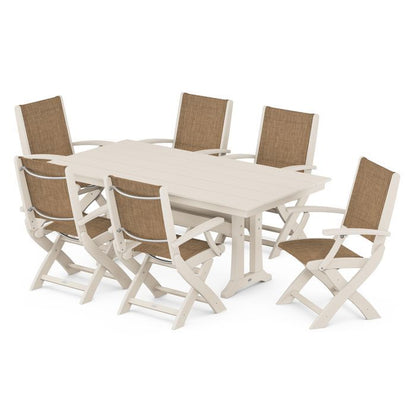 Coastal Folding Chair 7-Piece Dining Set with Trestle Legs