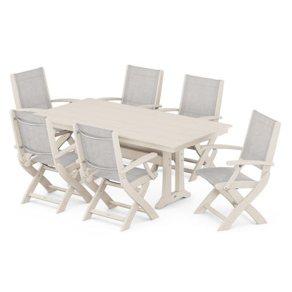Coastal Folding Chair 7-Piece Dining Set with Trestle Legs