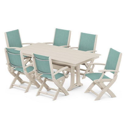 Coastal Folding Chair 7-Piece Dining Set with Trestle Legs