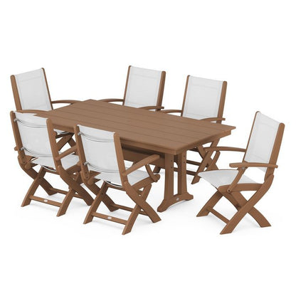 Coastal Folding Chair 7-Piece Dining Set with Trestle Legs