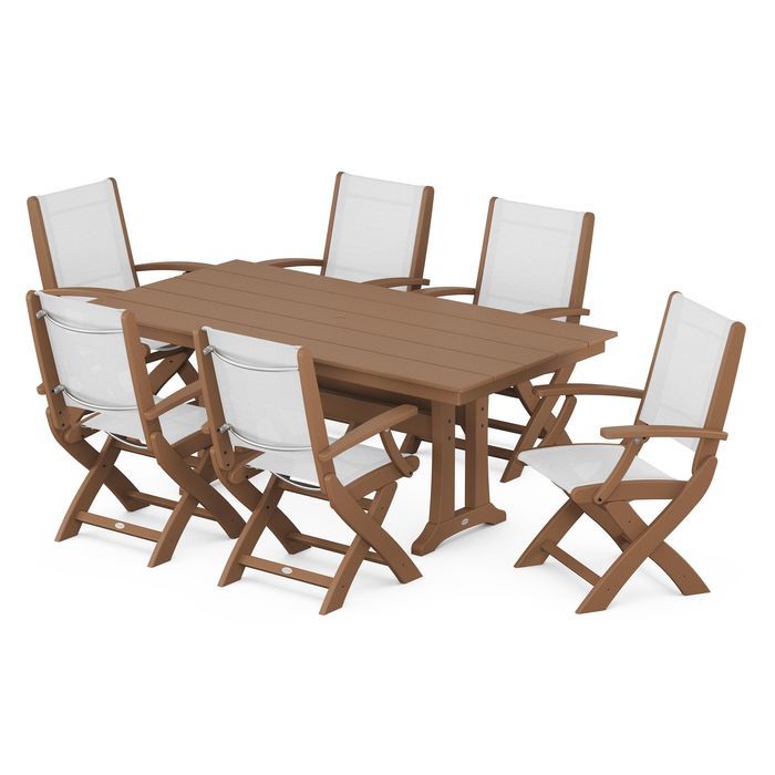 Coastal Folding Chair 7-Piece Dining Set with Trestle Legs