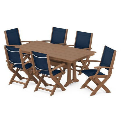 Coastal Folding Chair 7-Piece Dining Set with Trestle Legs