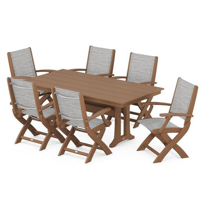 Coastal Folding Chair 7-Piece Dining Set with Trestle Legs