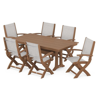 Coastal Folding Chair 7-Piece Dining Set with Trestle Legs