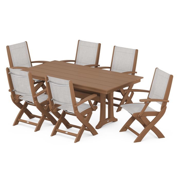 Coastal Folding Chair 7-Piece Dining Set with Trestle Legs