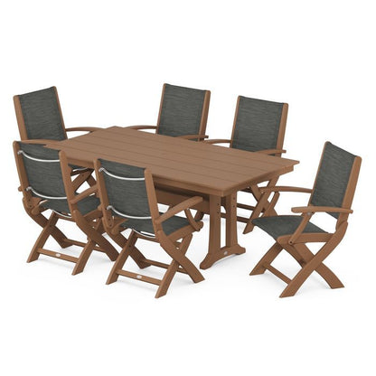 Coastal Folding Chair 7-Piece Dining Set with Trestle Legs