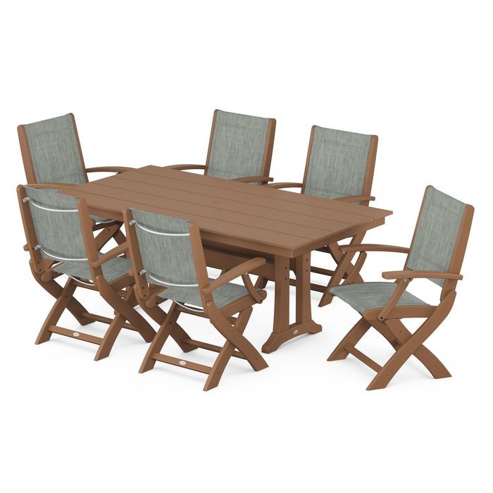 Coastal Folding Chair 7-Piece Dining Set with Trestle Legs