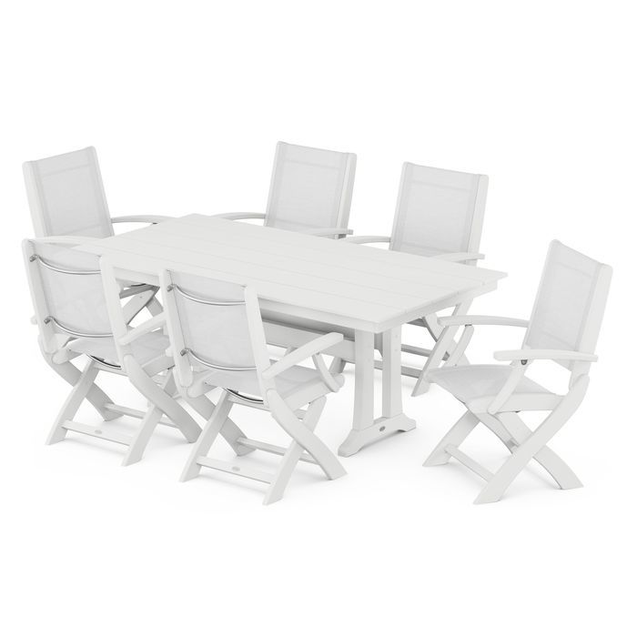 Coastal Folding Chair 7-Piece Dining Set with Trestle Legs