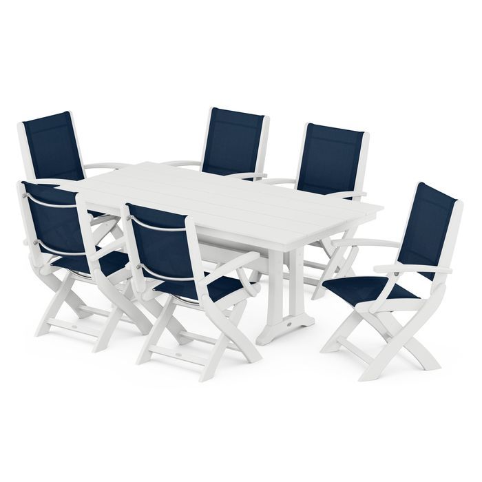 Coastal Folding Chair 7-Piece Dining Set with Trestle Legs