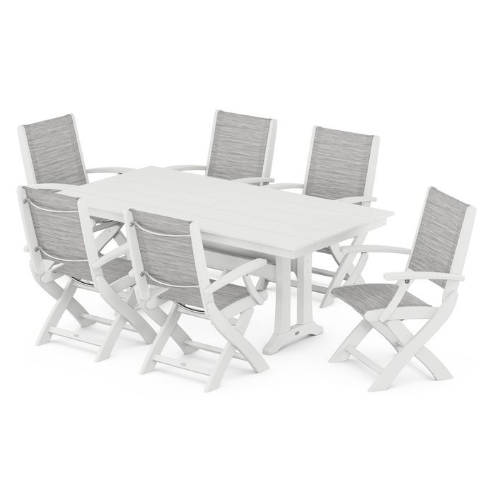 Coastal Folding Chair 7-Piece Dining Set with Trestle Legs