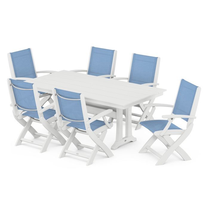 Coastal Folding Chair 7-Piece Dining Set with Trestle Legs
