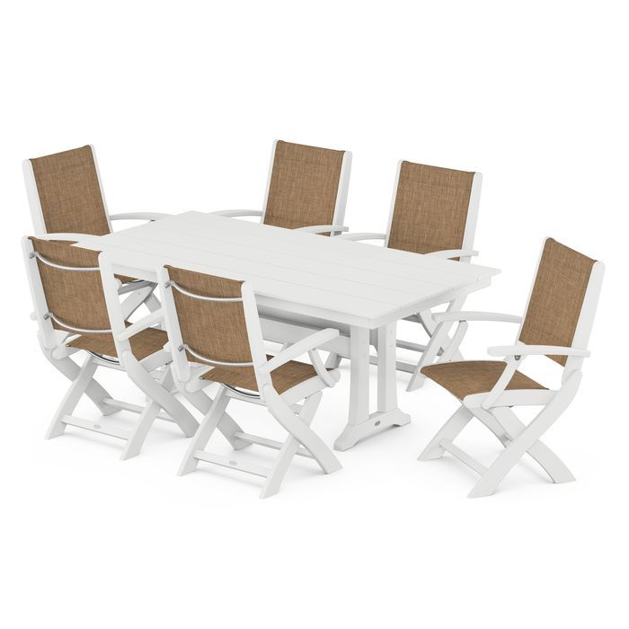 Coastal Folding Chair 7-Piece Dining Set with Trestle Legs