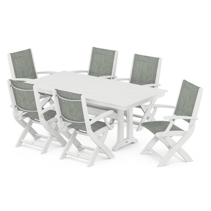 Coastal Folding Chair 7-Piece Dining Set with Trestle Legs
