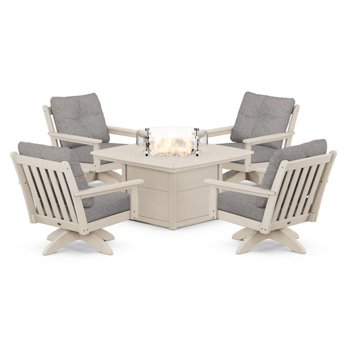 Vineyard 5-Piece Deep Seating Swivel Conversation Set with Fire Pit Table