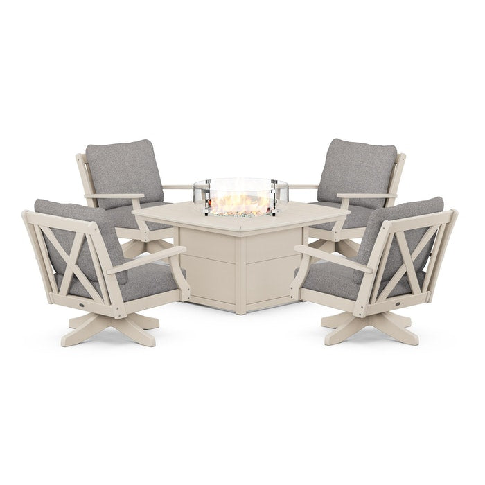 Braxton 5-Piece Deep Seating Swivel Conversation Set with Fire Pit Table