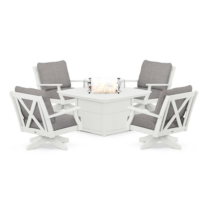 Braxton 5-Piece Deep Seating Swivel Conversation Set with Fire Pit Table in Vintage Finish