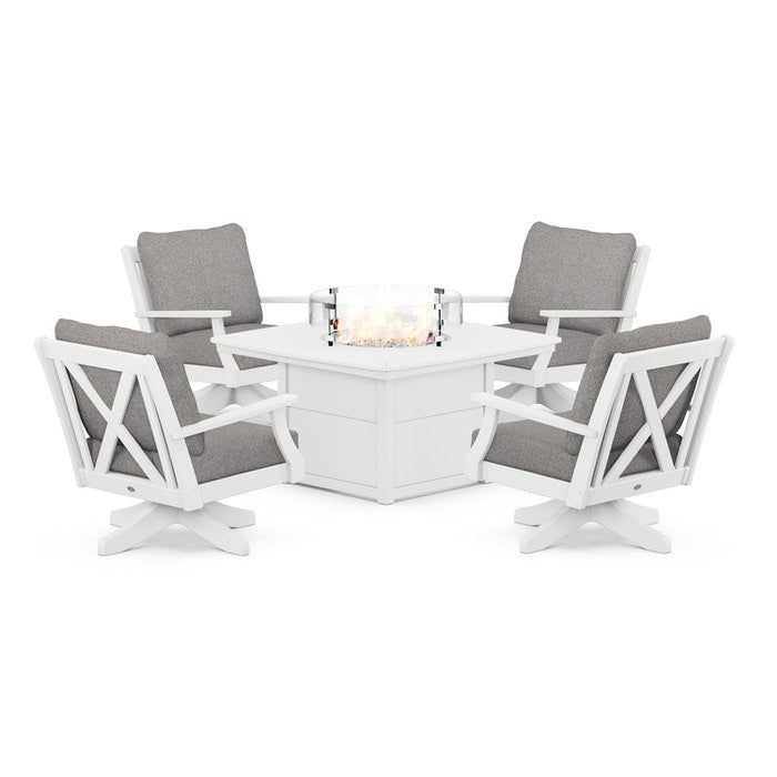 Braxton 5-Piece Deep Seating Swivel Conversation Set with Fire Pit Table