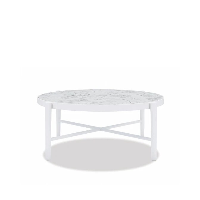 Post Leg 40" Round Coffee Table With Honed Carrara Top