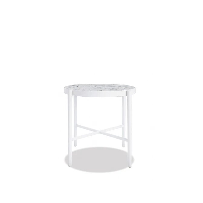 Post Leg 20" Round End Table With Honed Carrara Top