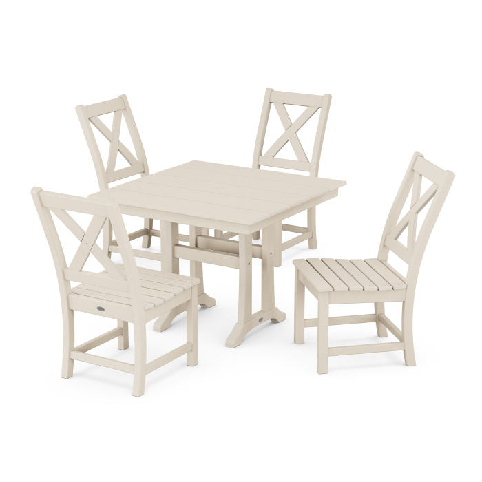 Braxton Side Chair 5-Piece Farmhouse Dining Set With Trestle Legs