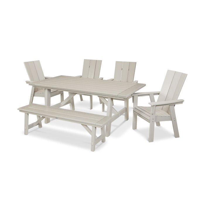 Modern Curveback Adirondack 6-Piece Rustic Farmhouse Dining Set with Bench