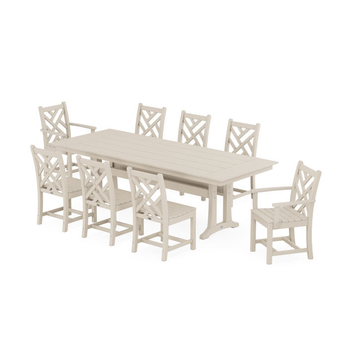 Chippendale 9-Piece Farmhouse Dining Set with Trestle Legs