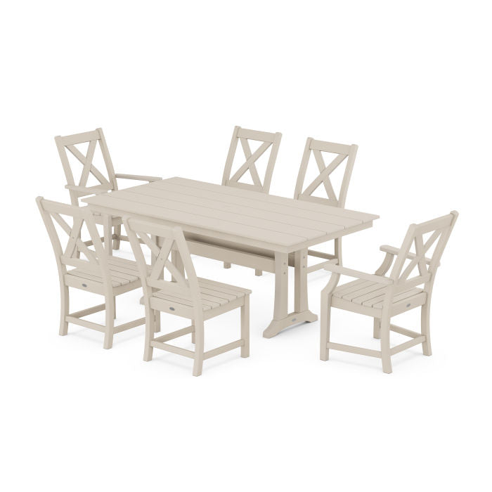 Braxton 7-Piece Farmhouse Dining Set With Trestle Legs