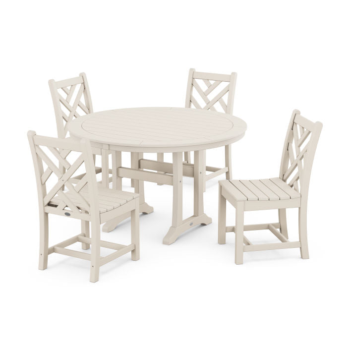 Chippendale Side Chair 5-Piece Round Dining Set With Trestle Legs