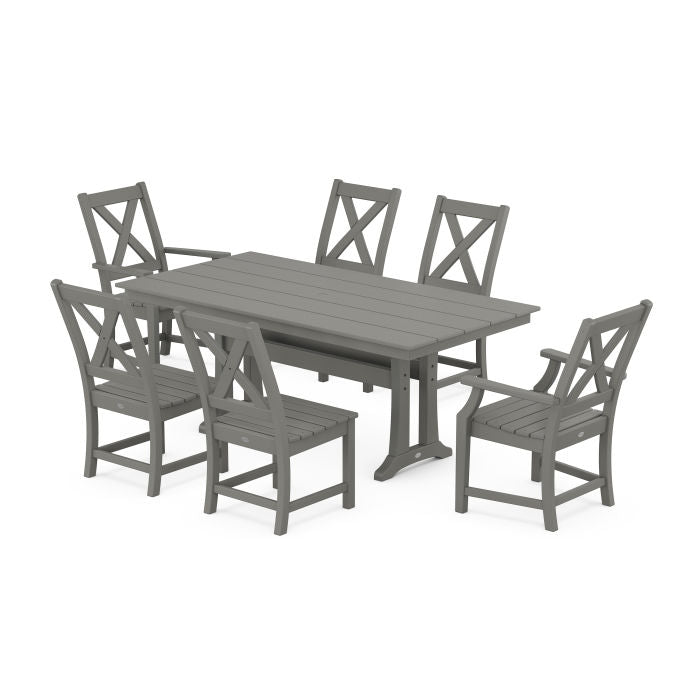 Braxton 7-Piece Farmhouse Dining Set With Trestle Legs