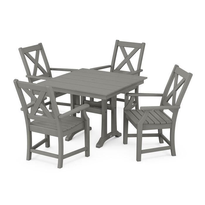 Braxton 5-Piece Farmhouse Dining Set With Trestle Legs