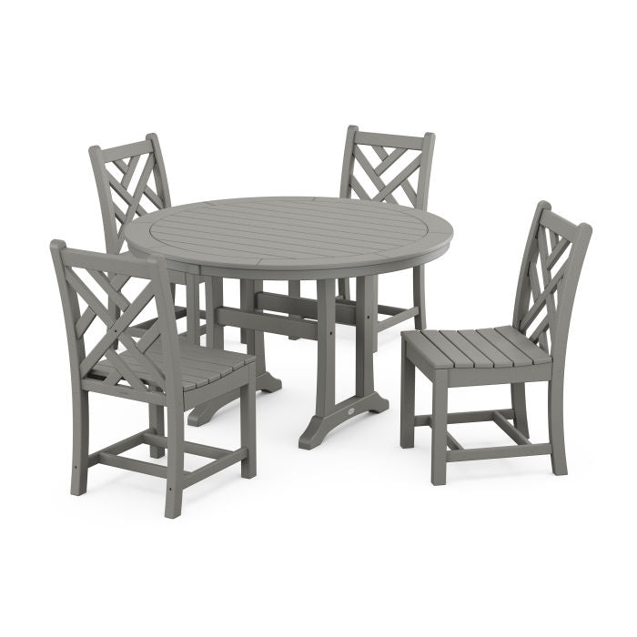 Chippendale Side Chair 5-Piece Round Dining Set With Trestle Legs