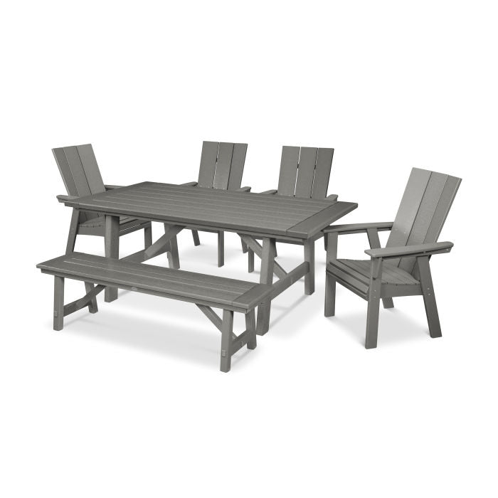 Modern Curveback Adirondack 6-Piece Rustic Farmhouse Dining Set with Bench