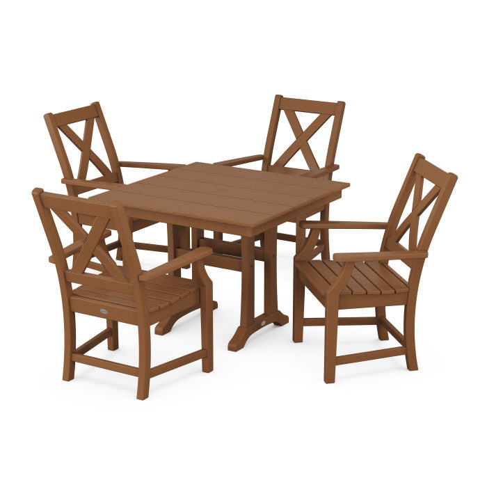 Braxton 5-Piece Farmhouse Dining Set With Trestle Legs