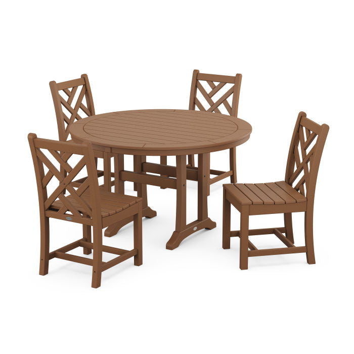 Chippendale Side Chair 5-Piece Round Dining Set With Trestle Legs