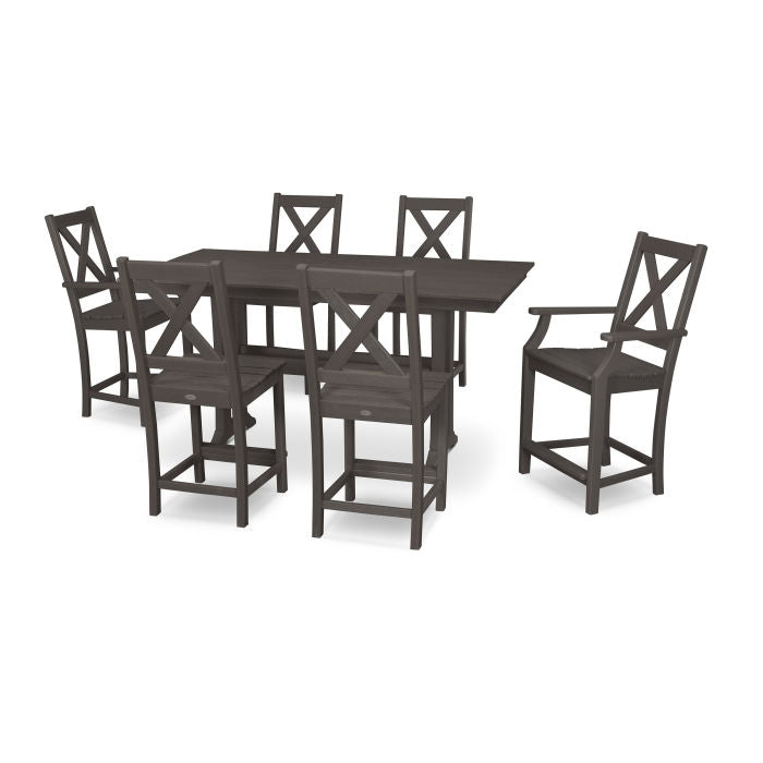 Braxton 7-Piece Farmhouse Trestle Counter Set in Vintage Finish