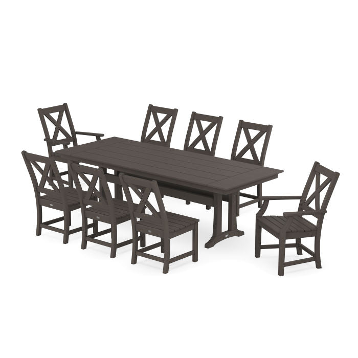 Braxton 9-Piece Farmhouse Dining Set with Trestle Legs in Vintage Finish