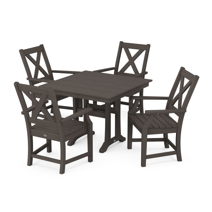 Braxton 5-Piece Farmhouse Dining Set With Trestle Legs in Vintage Finish