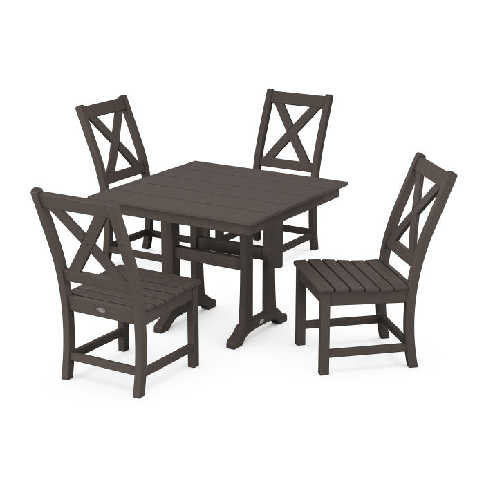 Braxton Side Chair 5-Piece Farmhouse Dining Set With Trestle Legs in Vintage Finish