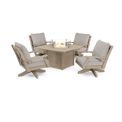 Braxton 5-Piece Deep Seating Swivel Conversation Set with Fire Pit Table in Vintage Finish
