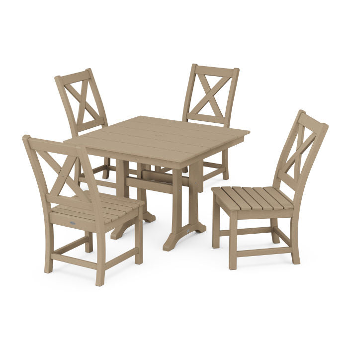 Braxton Side Chair 5-Piece Farmhouse Dining Set With Trestle Legs in Vintage Finish
