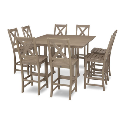 Braxton 9-Piece Farmhouse Trestle Bar Set in Vintage Finish