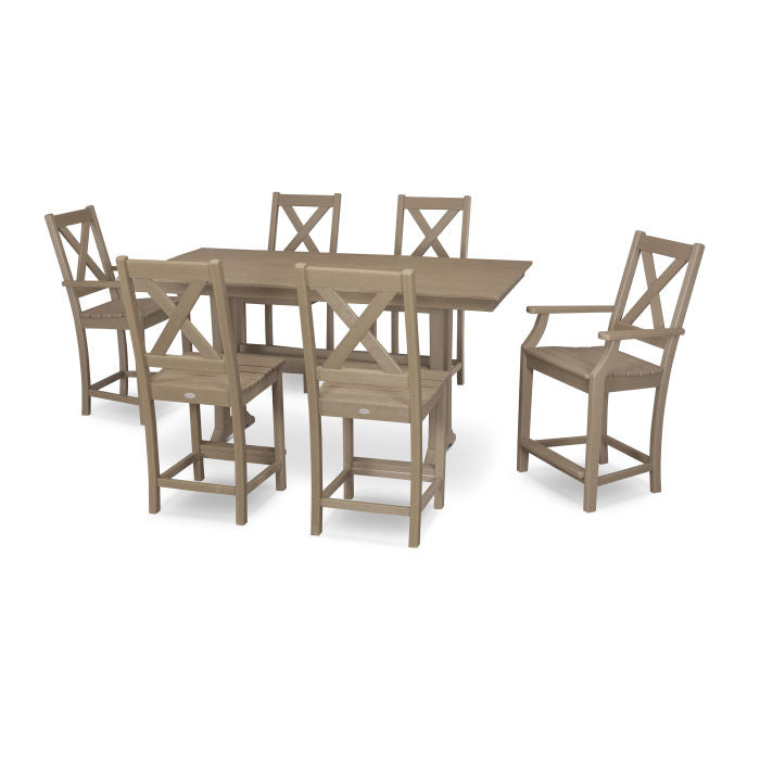 Braxton 7-Piece Farmhouse Trestle Counter Set in Vintage Finish