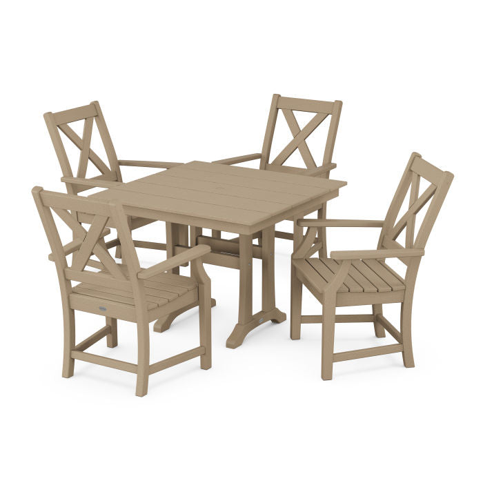 Braxton 5-Piece Farmhouse Dining Set With Trestle Legs in Vintage Finish