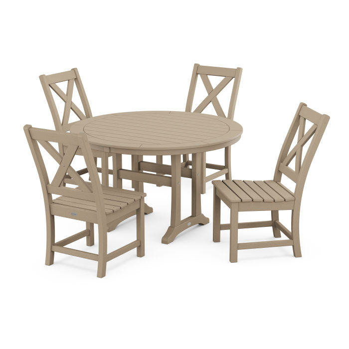 Braxton Side Chair 5-Piece Round Dining Set With Trestle Legs in Vintage Finish